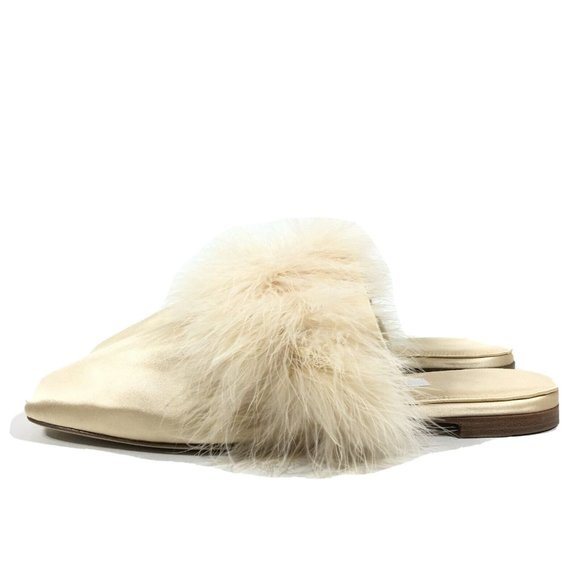 Sleeper Womens Manon Mules With Detachable Feathers Size 41 US 11 Champagne - Picture 2 of 11